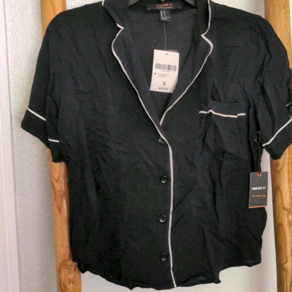 Black pajama button up blouse